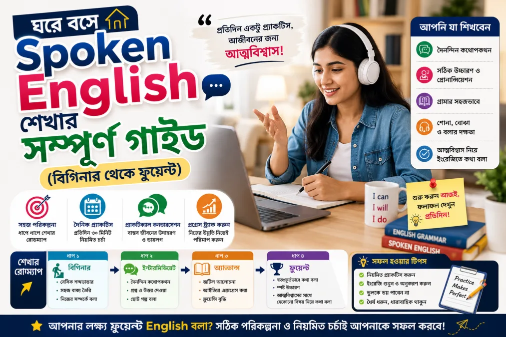 ঘরে বসে Spoken English শেখার সম্পূর্ণ গাইড (বিগিনার থেকে ফ্লুয়েন্ট)